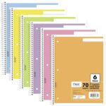 Mead Spiral Notebook, 6 Pack, 1 Subject, Wide Ruled Paper, 7-1/2" x 10-1/2", 70 Sheets per Notebook, Assorted Pastel Colors (930050-ECM)