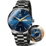 Men's Casual Stainless Steel Watch, Big Face Round Analog Quartz Watch with Day and Date, Classic Waterproof Simple Dial Dress Watch for Men, Gold Silver Black Band