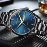 Men's Casual Stainless Steel Watch, Big Face Round Analog Quartz Watch with Day and Date, Classic Waterproof Simple Dial Dress Watch for Men, Gold Silver Black Band