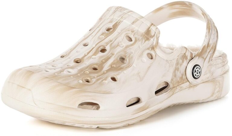 Mens Womens Lined Garden Clogs Unisex Fur Lining Gardening Slip on Sandals Winter House Home Fuzzy Slippers with Arch Support