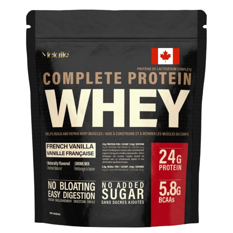 MetaLife Complete Whey Protein Powder 24g Good Protein per Serving, 5.8g BCAAs, No Added Sugar, Easy Digestion, Gluten-Free, GMO Free, 714 G (21 Servings) – Made in Canada (740,...