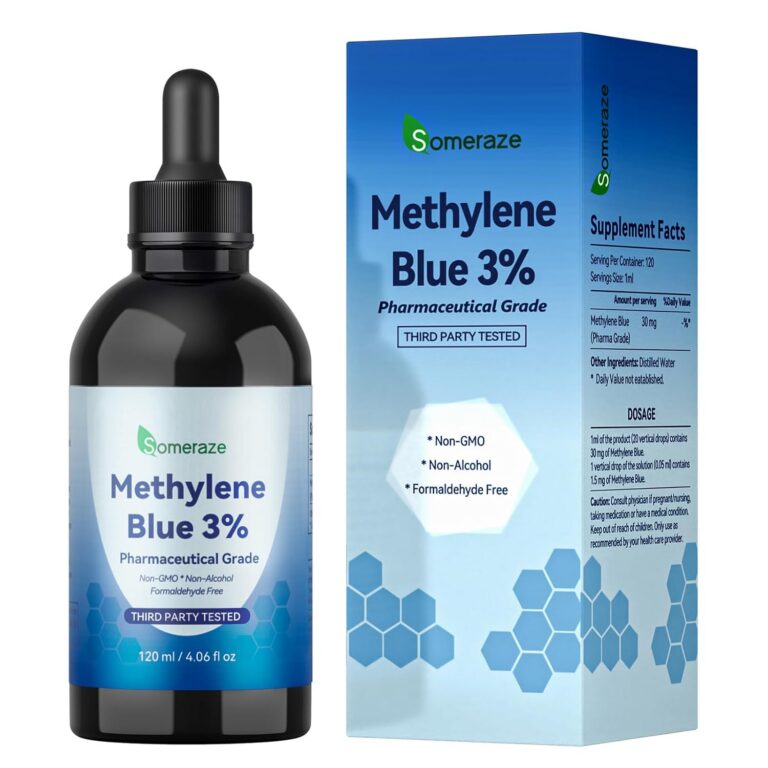 Methylene Blue Pharmaceutical Grade, 3% Ultra Concentration Nootropic Supplement for Humans, No Formaldehyde, No Alcohol, Third-Party Tested (120 mL, 4.06 fl oz)