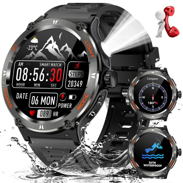 Military Smart Watch for Men with LED Flashlight 500mAh Big Battery Tactical Smart Watch 1.53” Big Screen Rugged Smartwatch 3ATM Waterproof Fitness Tracker with Health Monitor...