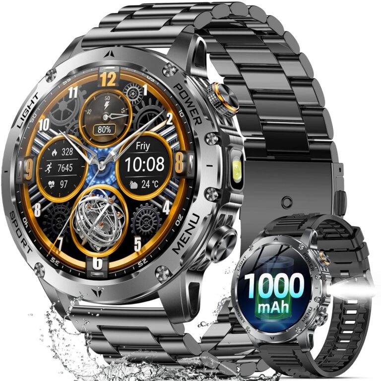 Military Smart Watches for Men, 1.7″ Smartwatch with 1000 mAh Battery/2 Straps/Led Flashlight/Heart Rate/Sleep Monitor 100+ Sport Modes, Answer/Make Calls Fitness Watch for...