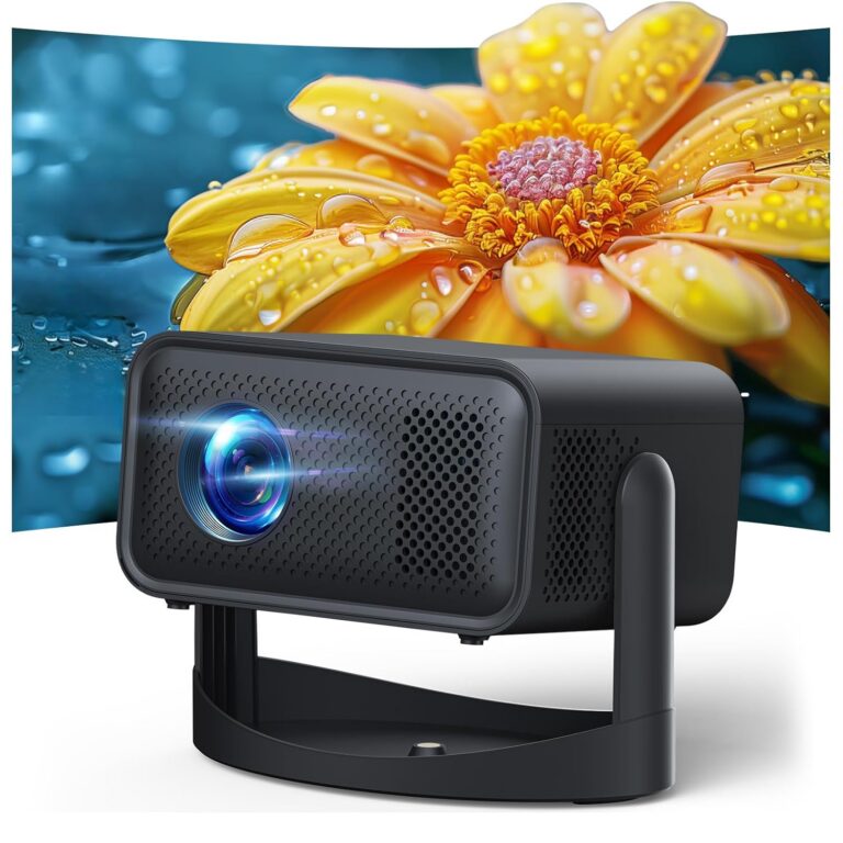 Mini Projector with WiFi and Bluetooth, 360° Adjustable Stand Projector and Electric Focus & Auto Keystone Correction HD 1080P Support, Portable Projector Compatible with TV...