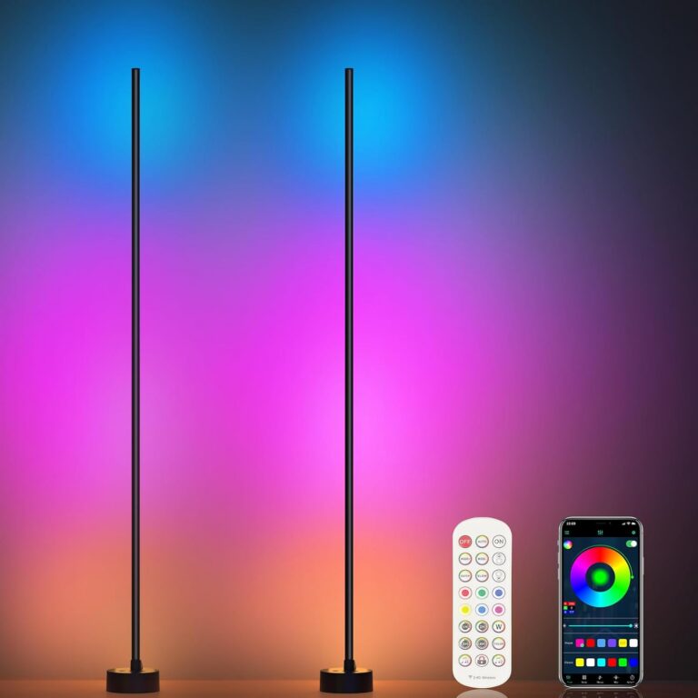 Miortior Corner Floor Lamp, 2 Pack RGB Corner Lamp with App/Remote/Button Control, Smart LED Floor Lamp with 16 Million DIY Colors & 68+ Scene, Music Sync for Living Room,...