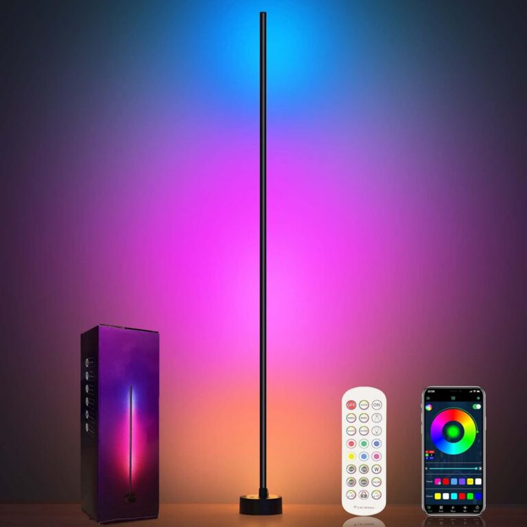 Miortior Corner Floor Lamp - Smart RGB LED Corner Lamp with App and Remote Control, 16 Million Colors & 68+ Scene, Music Sync, Timer Setting - Ideal for Living Rooms, Bedrooms,...