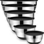 Mixing Bowls with Airtight Lids，6 Piece Stainless Steel Metal Nesting Storage Bowls by Umite Chef, Non-Slip Bottoms Size 7, 3.5, 2.5, 2.0,1.5, 1QT, Great for Mixing &...