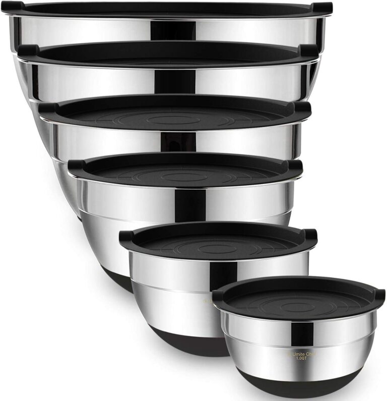 Mixing Bowls with Airtight Lids，6 Piece Stainless Steel Metal Nesting Storage Bowls by Umite Chef, Non-Slip Bottoms Size 7, 3.5, 2.5, 2.0,1.5, 1QT, Great for Mixing &...