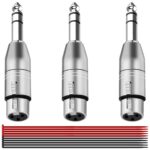 MKBKLLJY 3PCS XLR Female to 1/4" TRS Adapter Balanced Quarter Inch 6.35mm Male to 3 Pin Plug Dual Channel Audio Connector Metal Shell with Cable Tie, for Microphones Guitars...