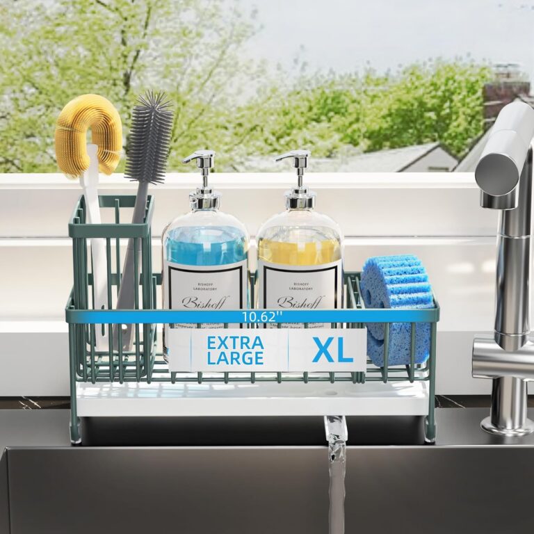 Moforoco Extra Large Sponge Holder for Kitchen Sink Organizer Caddy, Dish Brush Scrubber Holder,Stainless Steel Sink Box Utensil Holder,Soap Dispenser Set Tray Counter...