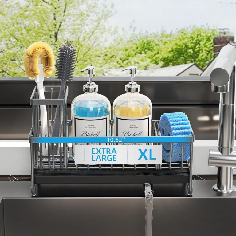 Moforoco Extra Large Sponge Holder for Kitchen Sink Organizer Caddy, Dish Brush Scrubber Holder,Stainless Steel Sink Box Utensil Holder,Soap Dispenser Set Tray Counter...