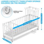 Moforoco Larger Sponge Holder for Kitchen Sink, Sink Caddy with High Brush Holder, Kitchen Sink Organizer Countertop Rustproof 304 Stainless Steel (White)