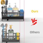 Moforoco Larger Sponge Holder for Kitchen Sink, Sink Caddy with High Brush Holder, Kitchen Sink Organizer Countertop Rustproof 304 Stainless Steel (Black)