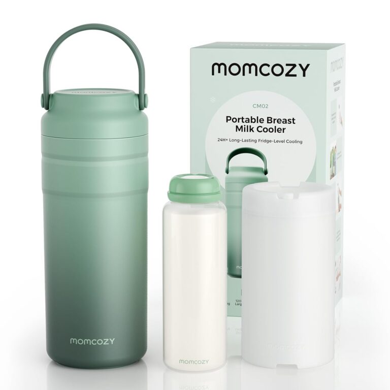 Momcozy Portable Breast Milk Cooler for Travel, 24H Ice-Free Cooling Breastmilk Storage Bottles 12oz Container, Leak Proof Outdoor Small Freezer, Baby Breastfeeding Essential...