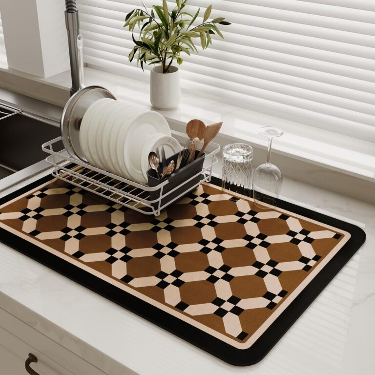 MontVoo-Absorbent Dish Drying Mat-Kitchen Counter Rubber Backed Water Absorbing Drying Mat-Hide Stain Under Dish Mat Quick Dry Coffee Mat-Camel 12''x19''