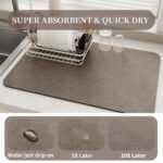 MontVoo-Absorbent Dish Drying Mat-Kitchen Counter Rubber Backed Water Absorbing Drying Mat-Hide Stain Under Dish Mat Quick Dry Coffee Mat-Brown 16''x24''