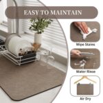 MontVoo-Absorbent Dish Drying Mat-Kitchen Counter Rubber Backed Water Absorbing Drying Mat-Hide Stain Under Dish Mat Quick Dry Coffee Mat-Brown 16''x24''