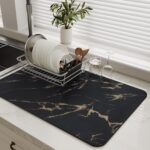 MontVoo-Absorbent Dish Drying Mat-Kitchen Counter Rubber Backed Water Absorbing Drying Mat-Hide Stain Under Dish Mat Quick Dry Coffee Mat-Brown 16''x24''