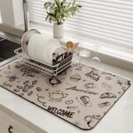 MontVoo-Absorbent Dish Drying Mat-Kitchen Counter Rubber Backed Water Absorbing Drying Mat-Hide Stain Under Dish Mat Quick Dry Coffee Mat-Brown 16''x24''