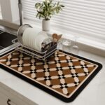 MontVoo-Absorbent Dish Drying Mat-Kitchen Counter Rubber Backed Water Absorbing Drying Mat-Hide Stain Under Dish Mat Quick Dry Coffee Mat-Brown 16''x24''