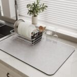 MontVoo-Absorbent Dish Drying Mat-Kitchen Counter Rubber Backed Water Absorbing Drying Mat-Hide Stain Under Dish Mat Quick Dry Coffee Mat-Brown 16''x24''