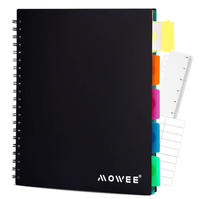 MOWEE Spiral Notebook - 5 Subject Notebook, College Ruled Notebook With Dividers Pocket, Tabs Label, 11" Ruler, 200 Pages, for Writing Journal, Home & Office, School Supplies,...