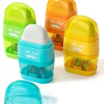 Mr. Pen- Pencil Sharpener & Eraser, 4 Pack, Colorful, 2 Sharpening Holes, Manual, Handheld, Small