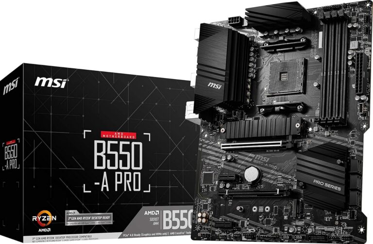MSI B550-A PRO ProSeries Motherboard (AMD AM4, DDR4, PCIe 4.0, SATA 6Gb/s, M.2, USB 3.2 Gen 2, HDMI/DP, ATX)