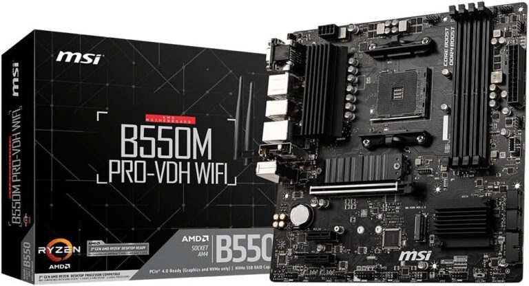MSI B550M PRO-VDH WiFi ProSeries Motherboard (AMD AM4, DDR4, PCIe 4.0, SATA 6Gb/s, M.2, USB 3.2 Gen 1, AX Wi-Fi 6, D-SUB/HDMI/DP, Micro-ATX)