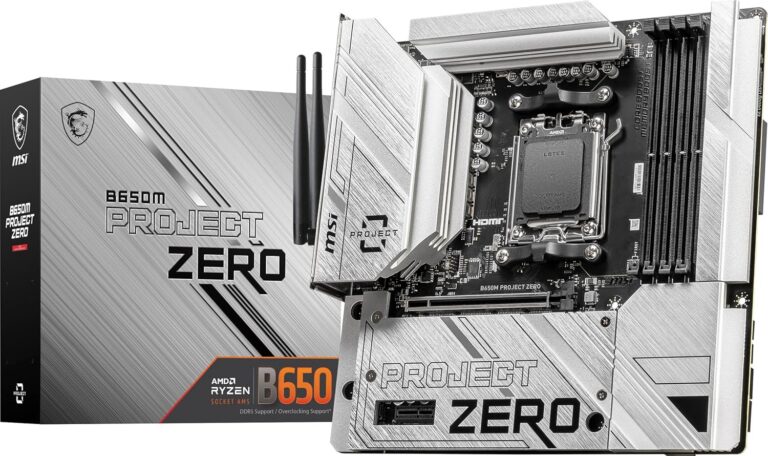 MSI B650M Project Zero Gaming Motherboard (Supports AMD Ryzen 7000 Series Processors, AM5, DDR5, PCIe 4.0, M.2 Slots, SATA 6Gb/s, USB 3.2 Gen 2, HDMI/DP, Wi-Fi 6E, 2.5Gbps LAN,...
