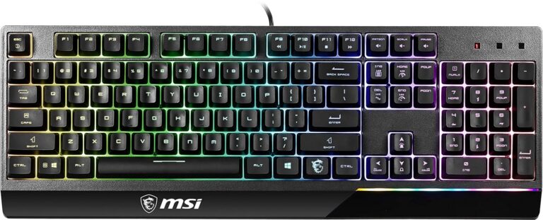 MSI Gaming Backlit RGB, Dedicated Hotkeys, Anti-Ghosting, Water Resistant Mechanical Feel Gaming Keyboard, Crisp Typing +12 Million Click Life Span, Steady Gaming Base Support...