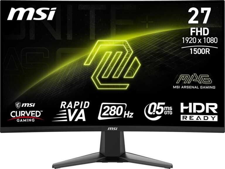 MSI MAG 276CXF, 27" Curve Gaming Monitor 1500R, 1920 x 1080 (FHD), 0.5ms Rapid VA, 280Hz, FreeSync Premium, HDMI, Displayport, Tilt, HDR Ready