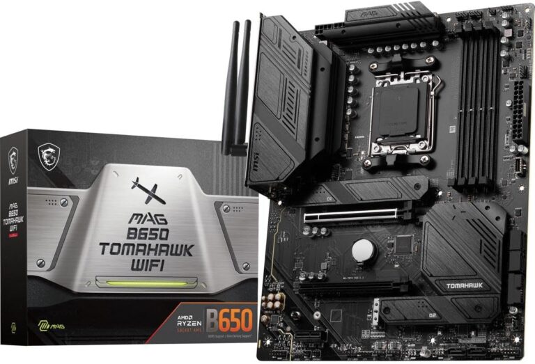 MSI MAG B650 Tomahawk WiFi Gaming Motherboard (AMD AM5, ATX, DDR5, PCIe 4.0, M.2, SATA 6Gb/s, USB 3.2 Gen 2, HDMI/DP, Wi-Fi 6E, AMD Ryzen 7000 Series Desktop Processors)