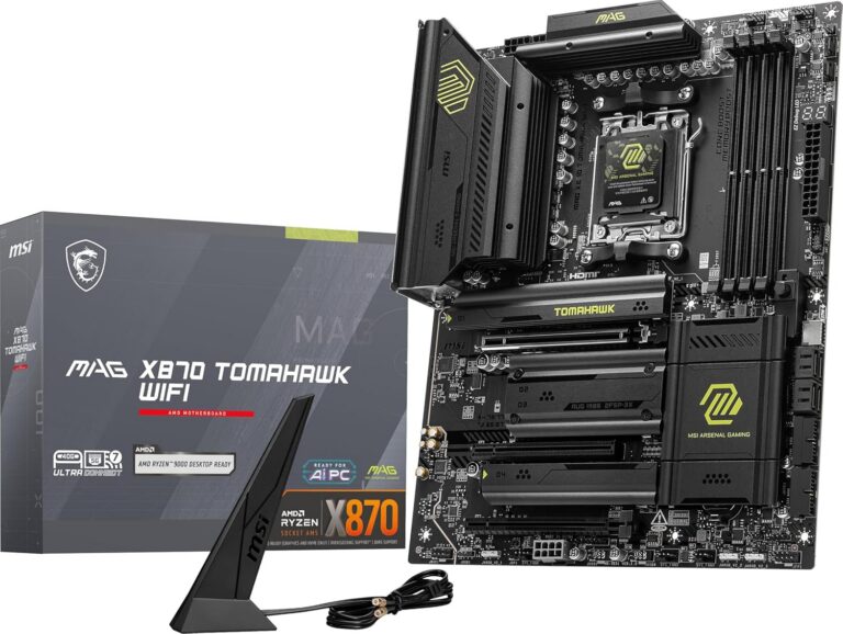 MSI MAG X870 Tomahawk WiFi Gaming Motherboard (AMD Ryzen 9000/8000/7000 Series Processors, AM5, DDR5, PCIe 5.0, SATA 6Gb/s, M.2, USB 3.2 Gen 2, Wi-Fi 6E, Bluetooth 5.3, 2.5Gbps...