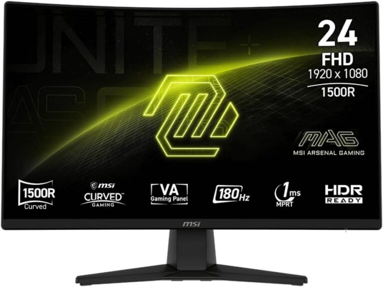 MSI MAG242C Curved Gaming Monitor, 1920 x1080(FHD), VA, 1ms, 180Hz, Freesync Premium, HDMi, DP Port, Tilt