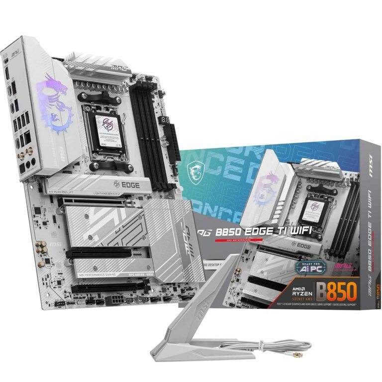 MSI MPG B850 Edge TI WiFi Gaming Motherboard (AMD Ryzen 9000/8000/7000 Series Processors, AM5, DDR5, PCIe 4.0, M.2, SATA 6Gb/s, USB 3.2 Gen 2, HDMI/DP, Wi-Fi 6E, Bluetooth 5.3,...