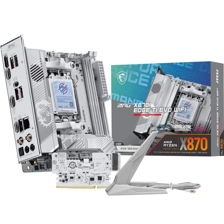 MSI MPG X870I Edge TI EVO WiFi Motherboard, IATX - Supports AMD Ryzen 9000/8000 / 7000 Processors, AM5-80A SPS VRM, DDR5 Memory Boost 8400+MT/s (OC), PCIe 5.0 x16, M.2 Gen5,...