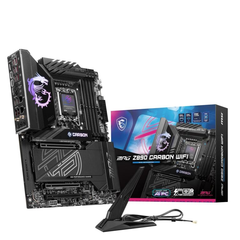 MSI MPG Z890 Carbon WiFi Gaming Motherboard (Support Core Ultra Series 2 Intel Processors, LGA 1851, DDR5, PCIe 5.0, M.2, SATA, 5Gbps LAN, USB Type-C, Wi-Fi 7, Bluetooth 5.4,...