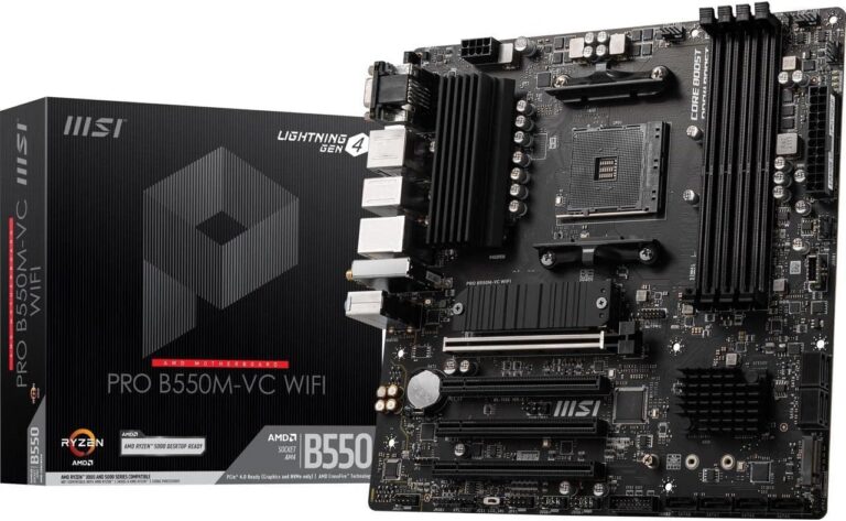 MSI PRO B550M-VC WiFi ProSeries Motherboard (AMD AM4, DDR4, PCIe 4.0, SATA 6Gb/s, M.2, USB 3.2 Gen 2, HDMI/DP, Wi-Fi, mATX)