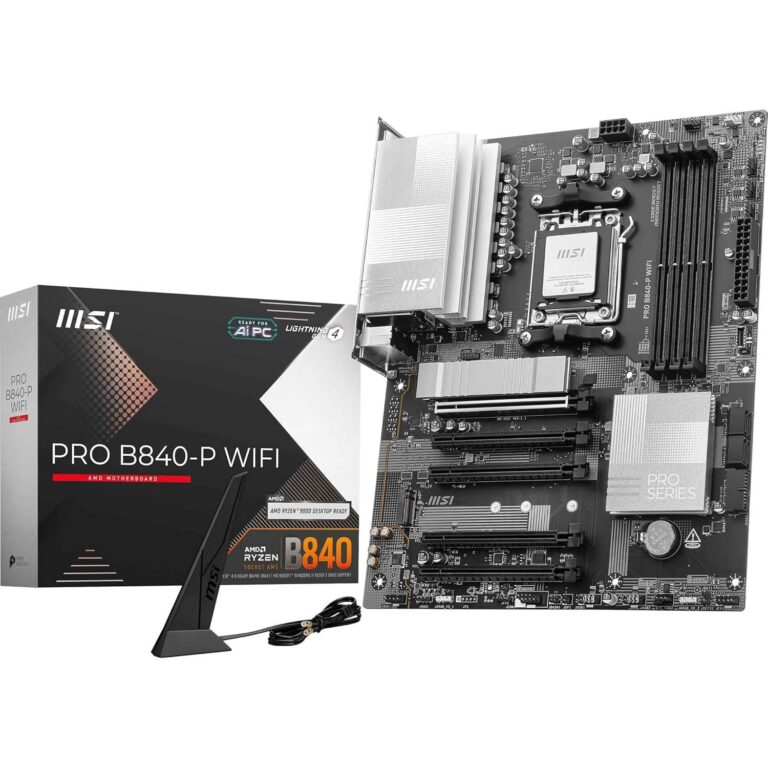MSI PRO B840-P WiFi ProSeries Motherboard (AMD Ryzen 9000/8000/7000 Series Processors, AM5, DDR5, PCIe 4.0, M.2, SATA 6Gb/s, USB 3.2 Gen 2, HDMI/DP, Wi-Fi 6E, Bluetooth 5.3,...
