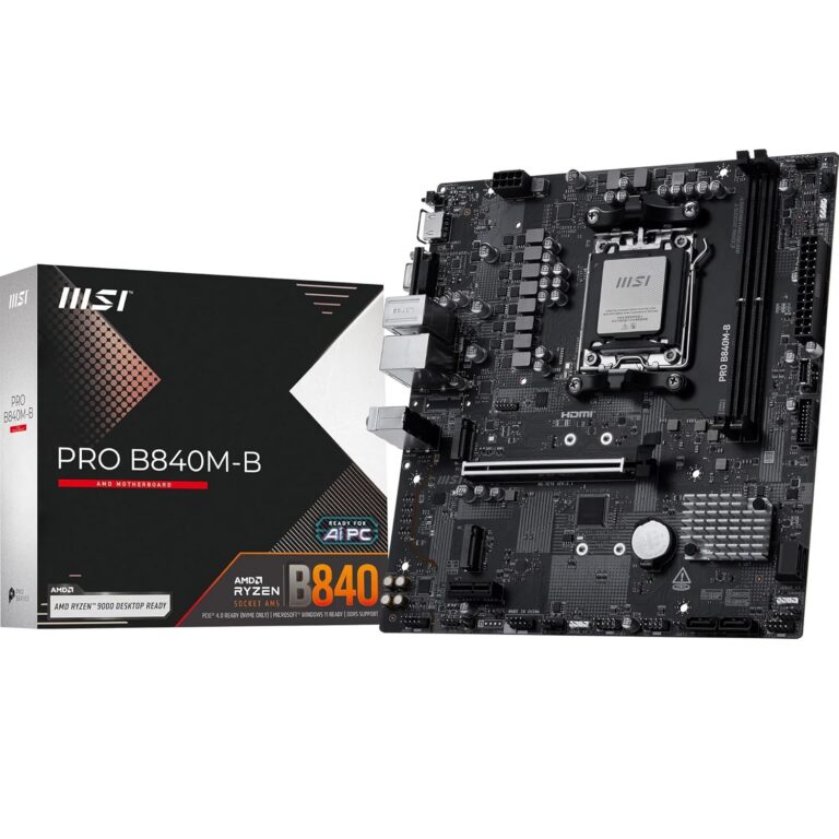 MSI PRO B840M-B Motherboard, mATX - Supports AMD Ryzen 9000/8000 / 7000 Processors, AM5 - DDR5 Memory Boost (8000+ MT/s OC), PCIe 4.0 x16, M.2 Gen4, Wi-Fi 7, 2.5G LAN