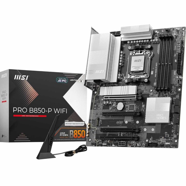 MSI PRO B850-P WiFi ProSeries Motherboard (AMD Ryzen 9000/8000/7000 Series Processors, AM5, DDR5, PCIe 4.0, M.2, SATA 6Gb/s, USB 3.2 Gen 2, HDMI/DP, Wi-Fi 6E, Bluetooth 5.3,...
