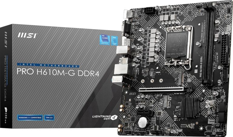 MSI PRO H610M-G DDR4 V1 Motherboard (12th/13th/14th Gen Intel Core, LGA 1700 Socket, DDR4, PCIe 4, SATA 6Gb/s, 1Gbps LAN, M.2 Slots, USB 3.2, mATX)