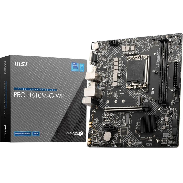 MSI PRO H610M-G WiFi Motherboard, Micro-ATX - Supports Intel Core 14th, 13th and 12th Gen Processors, LGA 1700 - DDR5 Memory Boost 5600MHz/MAX, PCIe 4.0 x16 Slot, M.2 Gen3 Slot,...