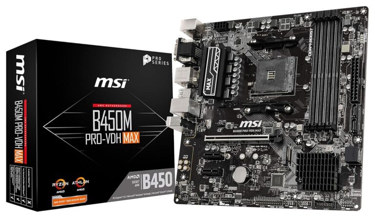 MSI ProSeries AMD Ryzen 2ND and 3rd Gen AM4 M.2 USB 3 DDR4 D-Sub DVI HDMI Micro-ATX Motherboard (B450M PRO-VDH Max)