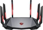 MSI Radix AXE6600 WiFi 6E Tri-Band Gaming RGB Router, AI QoS, 1.8GHz Quad-Core Processor, MU-MIMO, Tri Band Gigabit Wireless, 8-Stream, High Speed Long Range Gaming Router
