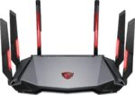 MSI Radix AXE6600 WiFi 6E Tri-Band Gaming RGB Router, AI QoS, 1.8GHz Quad-Core Processor, MU-MIMO, Tri Band Gigabit Wireless, 8-Stream, High Speed Long Range Gaming Router