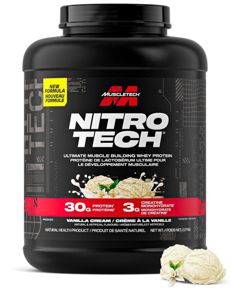 Muscletech Whey Protein Powder - Nitro-Tech Ultimate Muscle Building Formula with Whey Protein Isolate & Peptides - 30g of Protein, 3g of Creatine & 6.8g of BCAA - Vanilla...