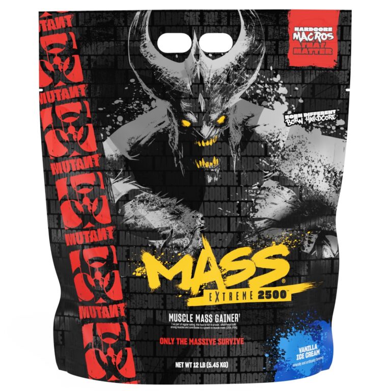 Mutant Mass Extreme Gainer Whey Protein Powder Build Muscle Size and Strength High Density Clean Calories 12 lbs Vanilla Ice Cream